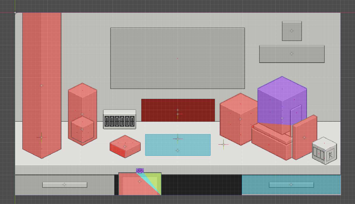 Box Directive main scene blockout being assembled in the Godot editor