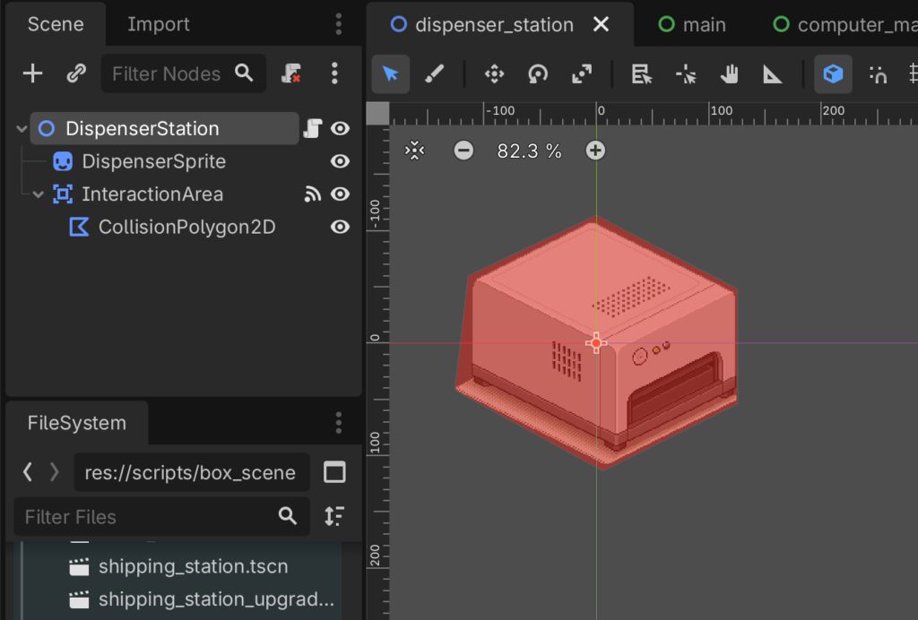 Box Directive Box Dispenser packing station implemented in the Godot game engine.