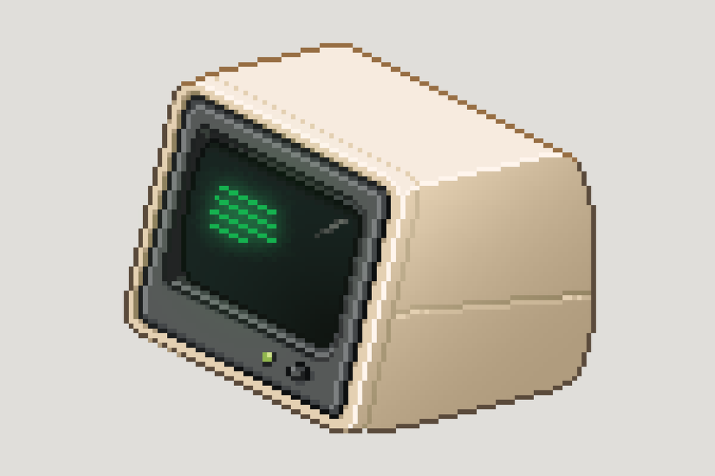 Pixel art monitor development showing the outer casing, inner bezel and recessed curved CRT screen