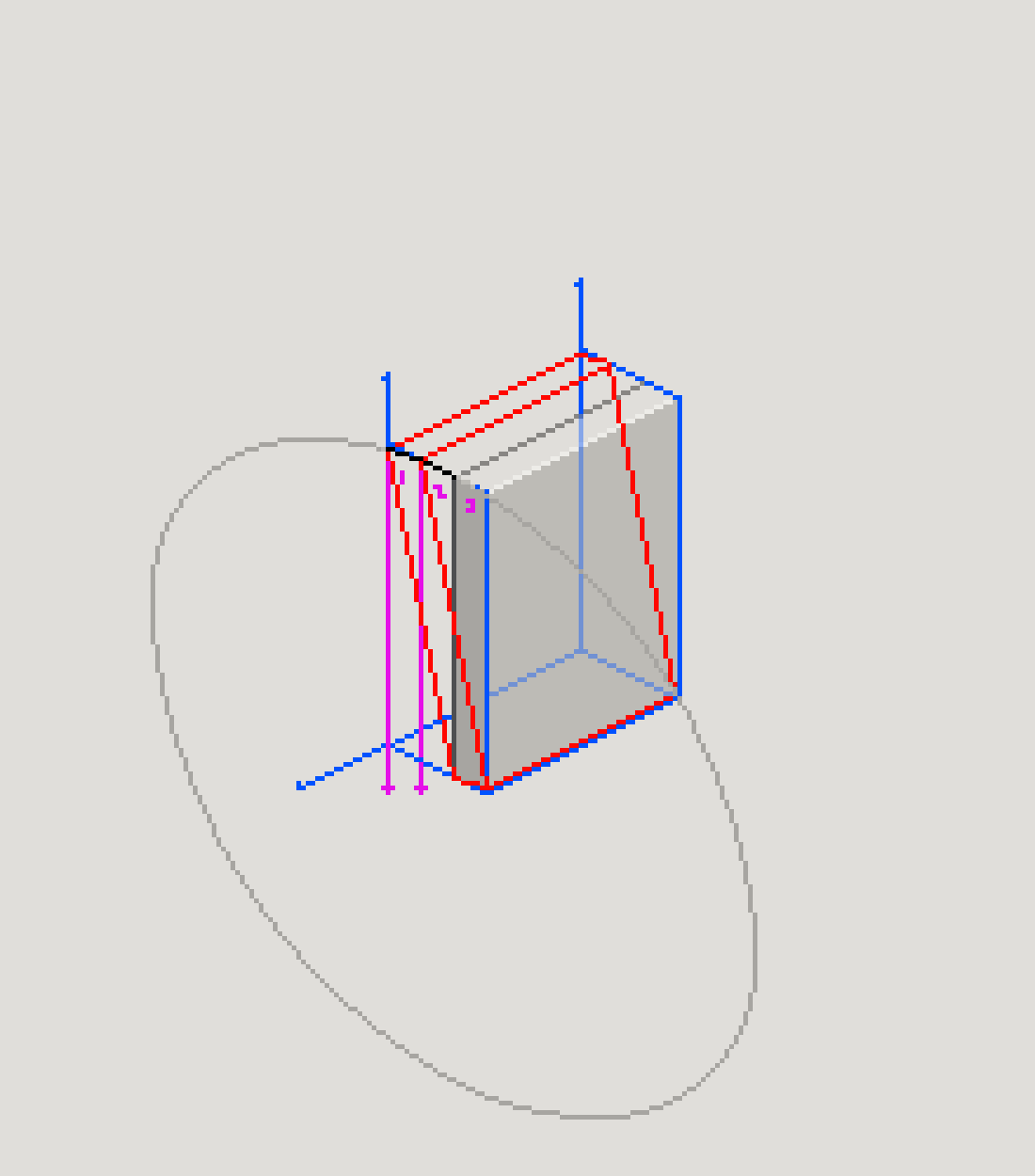 Pixel art construction guide for the AUTOMA catalogue, showing three depth reference blocks, coloured centre and edge guides, and an isometric circle used to work out the catalogue's backward lean.