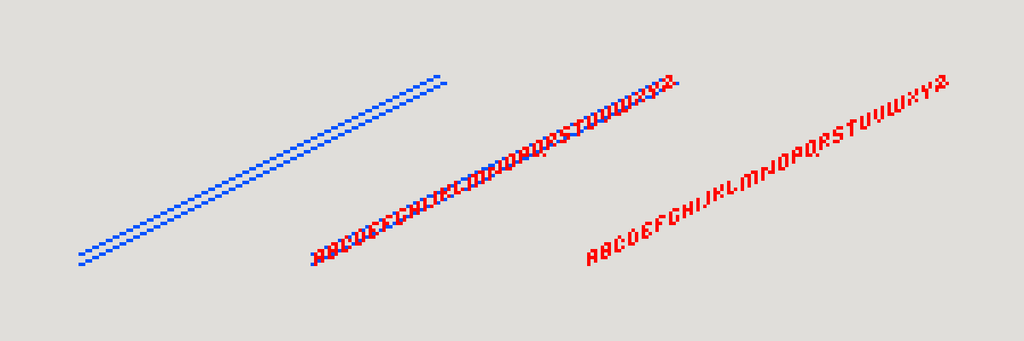 Pixel art lettering experiments showing angular characters designed to work along the catalogue's isometric perspective.