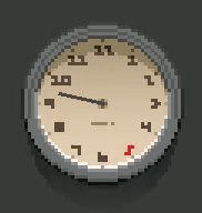 Close-up Box Directive development footage showing the in-game shift clock counting down, with only a small portion of the work-in-progress workstation background visible.